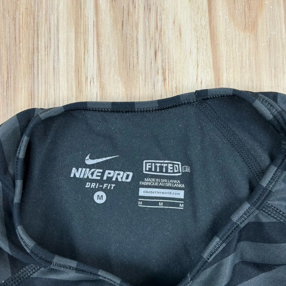 Nike Pro Shirt Womens Medium Gray Black Long‎ Sleeve Athletic Pro Dri-FIT